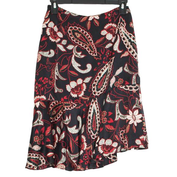 Vintage INC Skirt Silk Floral Asymmetrical Whimsigoth Dark Academia Black Red 2 - Picture 5 of 5